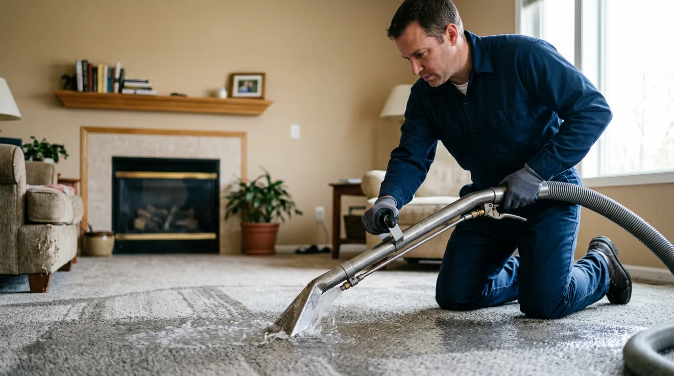 Water damage restoration technician working near Lewisville, TX